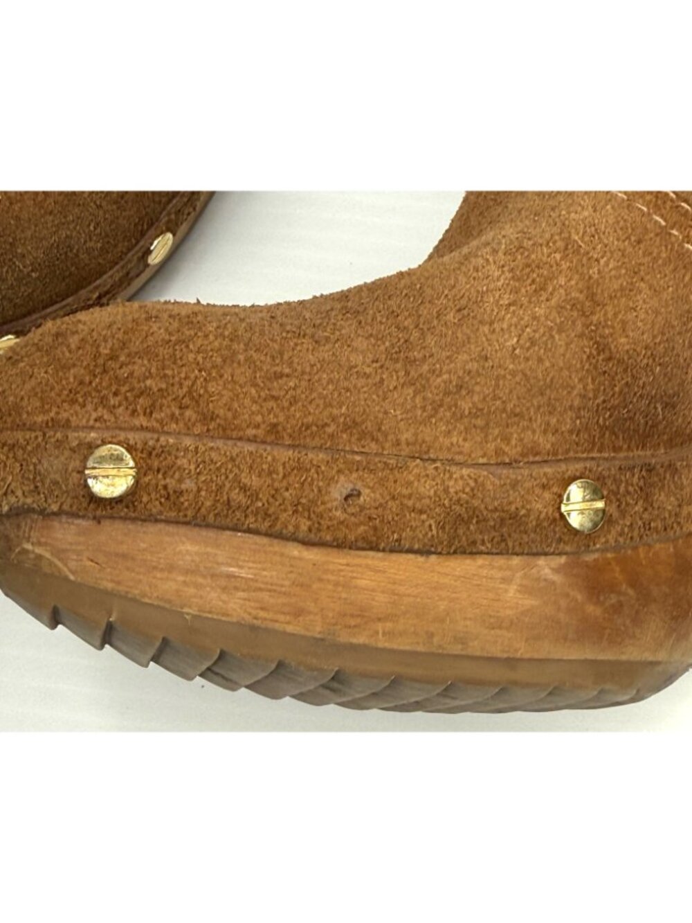 Tory Burch Ginevra Ankle Boots Womens 7 Brown Suede Wooden Clog Studded Platform - Picture 14 of 14